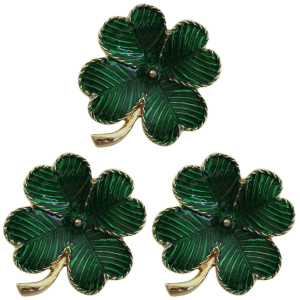 3st Shamrock guldpläterad fyrbladsbroschklöver Retro Lapel Pin St. Patricks Day Accessory (grön) Green none