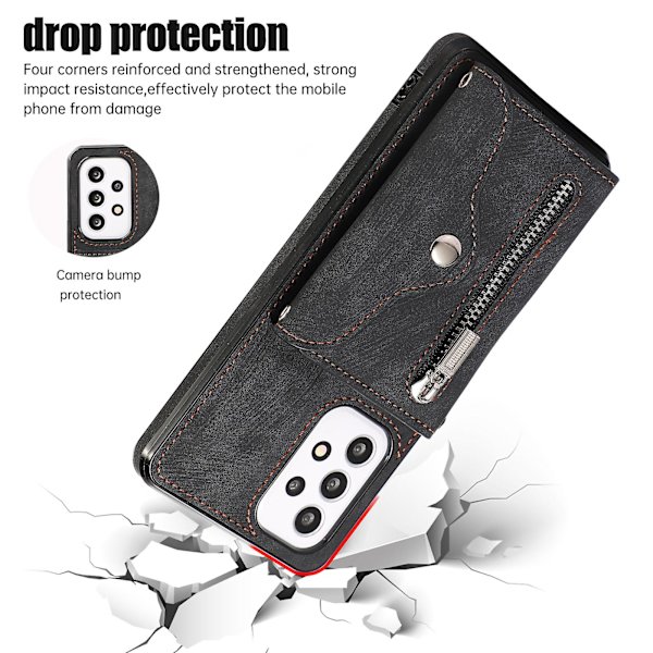 Phone case för Samsung Galaxy A32 5g / M32 5g Pu-läder+tpu-skal med Rfid-blockerande kortväska och stöd Black