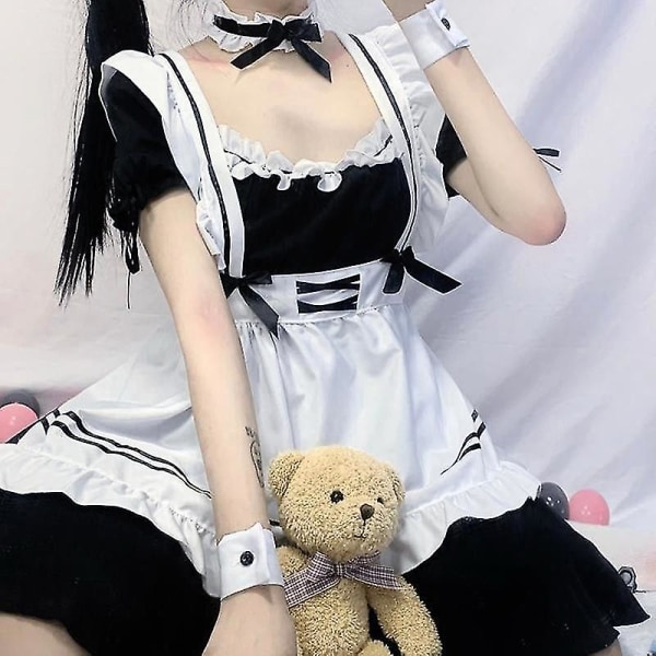 Svart Söt Lolita Maid Kostymer Flickor Dam Härlig Maid Cosplay Kostym Klänning Color L