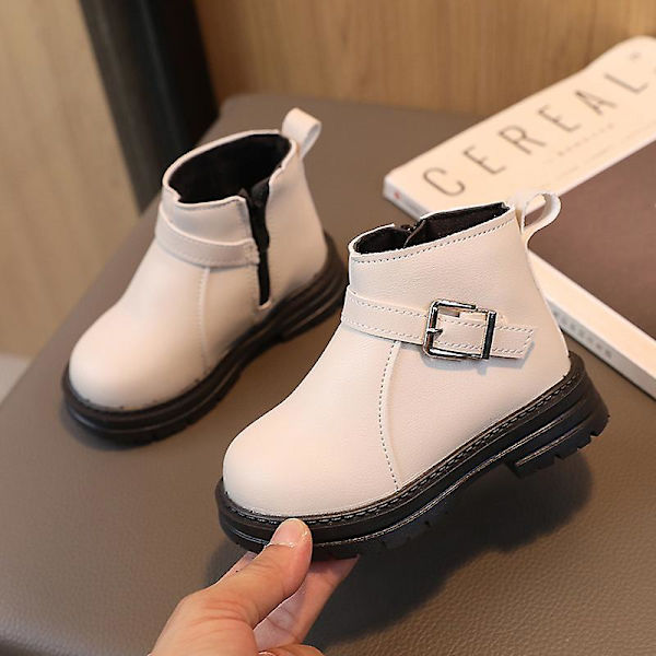 Unisex barn ankelstövlar Låg klack läderstövlar Klänning Outdoor Boot Rund tå Korta stövlar Beige EU 23.5