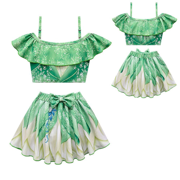 Barn Flickor Prinsessan Tiana Badkläder Bikini Set Beach Ruffle Baddräkt Baddräkt 7-8 Years