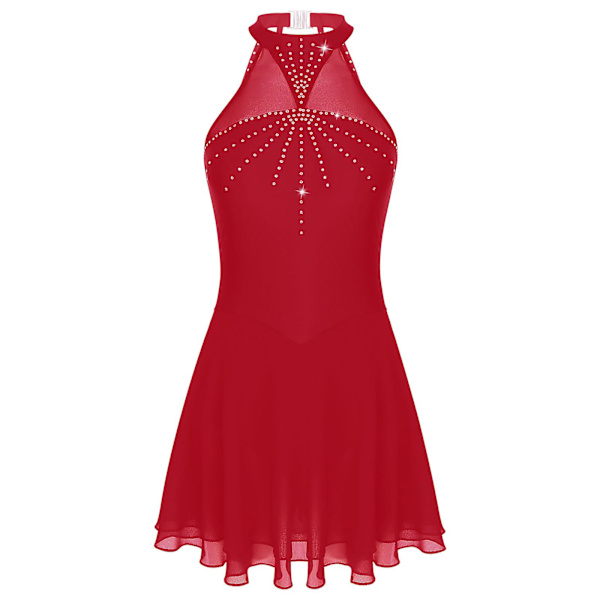 Otwoo Damkonståkningsklänningar Danskläder Balett Leotardklänning Glänsande Rhinestone Halter Dress Mesh Splits Dans Kostymer Blå M