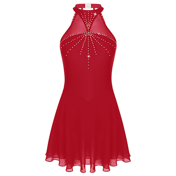 Otwoo Damkonståkningsklänningar Danskläder Balett Leotardklänning Glänsande Rhinestone Halter Dress Mesh Splits Dans Kostymer Blå S