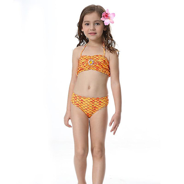 Girls Mermaid Tail Baddräkt Bikini Set Badkläder Simdräkt Bad Orange 4-5 Years