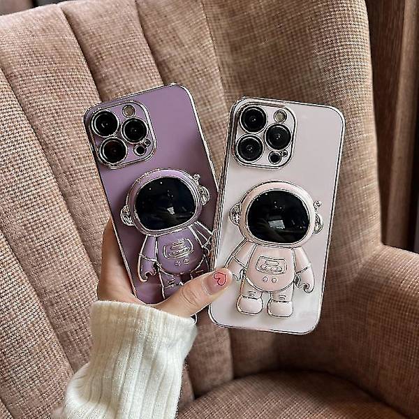 Astronaut Hidden Stand Case Kompatibel Samsung Galaxy S22/s22+/s22ultra Nytt elektropläterat Case White S22 Plus