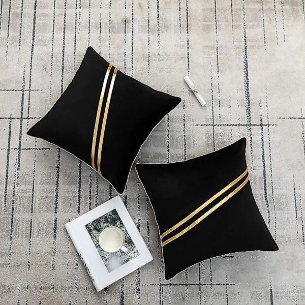 Sammets cover Guldläderrandigt dekorativt case för soffa, 2-pack 45x45cm svart null none