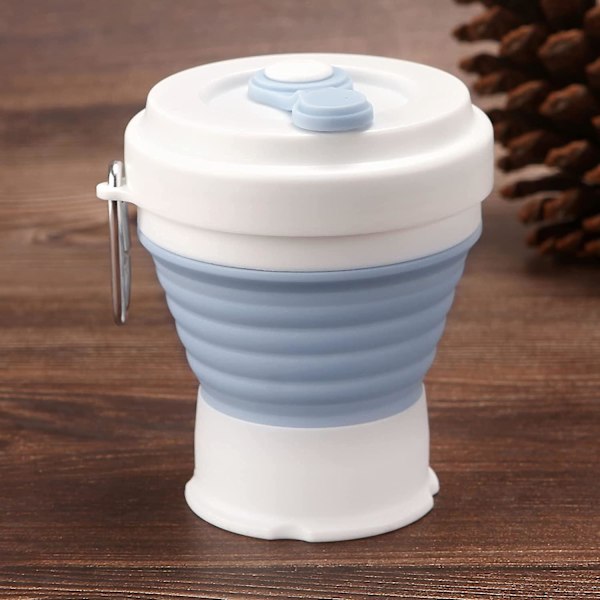 Silikonvikbar kaffekopp, återanvändbar bärbar hopfällbar resekopp med lock, camping- eller munvattenkopp, 12 Oz läckagesäker, Bpa-fri (grå + lig null none