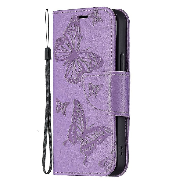Imprint Butterfly Magnetisk stängning Läderställ Plånbok Case Fodral med rem för Iphone 13 Mini 5,4 tum - lila Purple