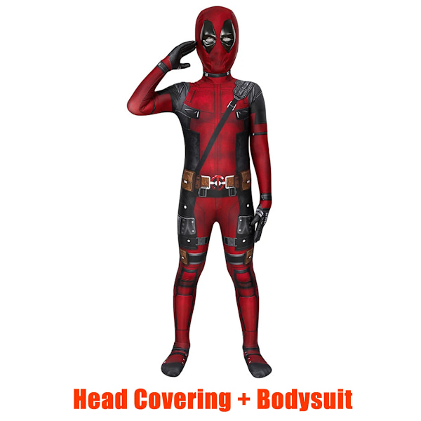 MARVEL Barn Deadpool Cosplay Kostym Vuxna Bodysuit Jumpsuit med Tillbehör Huvudbonad Festkläder Klä Ut Kläder 140(Fit 130-140cm) 2pcs-NEW Design2