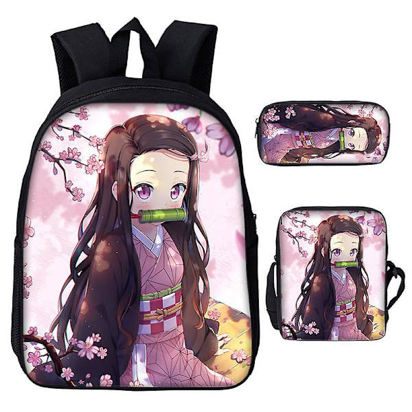 3st/ set Japan Anime Demon Slayer Studenter Pojkar Flickor Skolväska Ryggsäck Barn Tonåring Tecknad Oxford Vattentät skolväska light green 20 inches