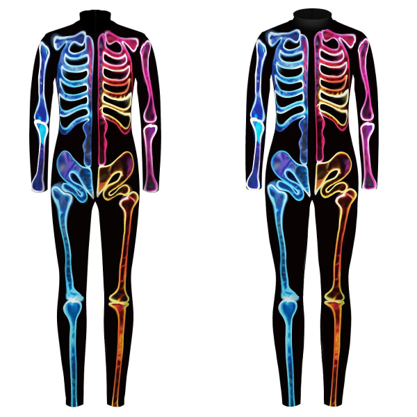Halloween-skelettdräkt för barn och vuxna, bekväm Onesie Jumpsuit Colorful 155cm-160cm