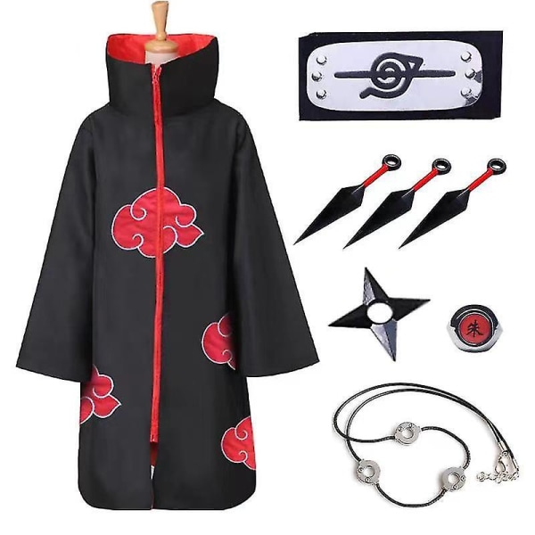 8st Set Naruto Akatsuki Cloak Anime Cosplay Kostym XL