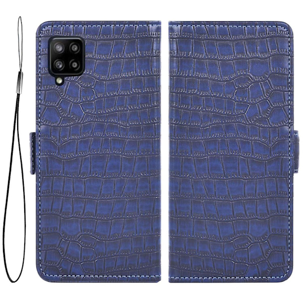 För Samsung Galaxy A22 Crocodile PU Läder Telefon Case Dubbelt magnetiskt cover Blue