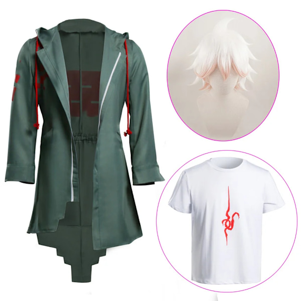 Anime Danganronpa Nagito Komaeda Cosplay Halloween Kostymer för Män Peruk Rollspel Kläder Fest Uniform Jacka T-Shirt Kostym L jacket shirt and wig