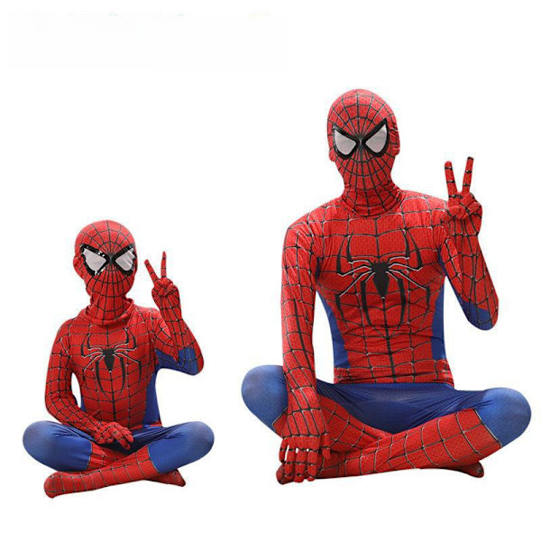 Halloween cos kostym barn jumpsuit huvudbonad kläder miles vuxen man gwine Spider tight man kläder New red and blue mesh 110