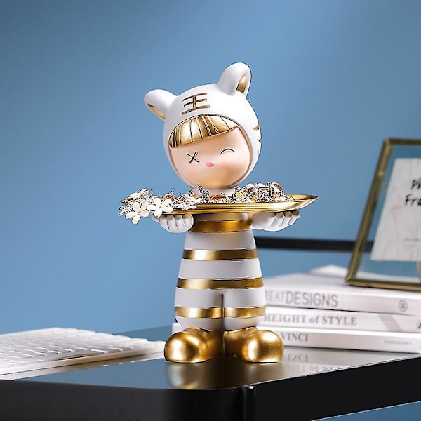 Creatives Nyckelförvaringsbricka Söt tigerform Skulpturer Harts Djurförvaring Staty Veranda Entré Dekor D