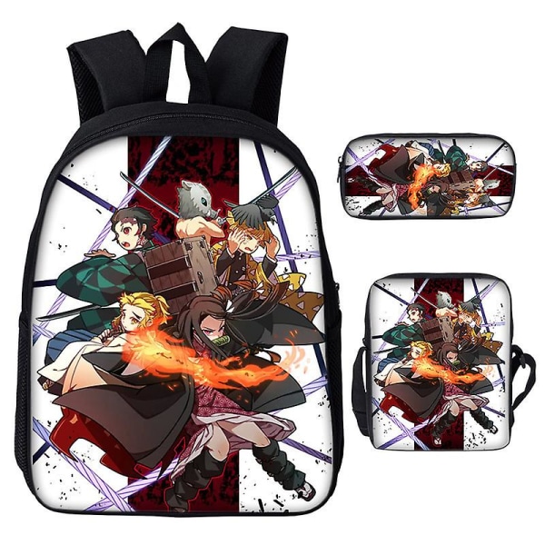 3st/ set Japan Anime Demon Slayer Studenter Pojkar Flickor Skolväska Ryggsäck Barn Tonåring Tecknad Oxford Vattentät skolväska plum 20 inches