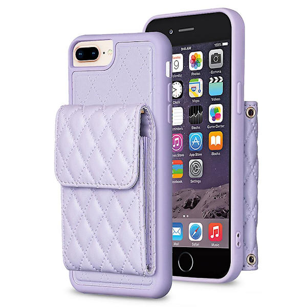 Bf22-stil för Iphone 6 Plus / 6s Plus / 7 Plus / 8 Plus Kickstand Läder+tpu- case Korthållare Cover Purple