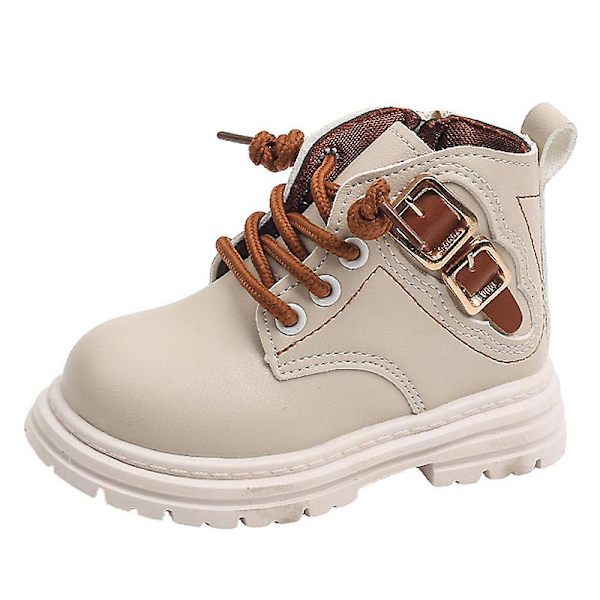 Unisex ankelstövlar för barn Snörning stridsstövel Sidodragkedja Casual Bootie Halksäker skola Beige EU 24