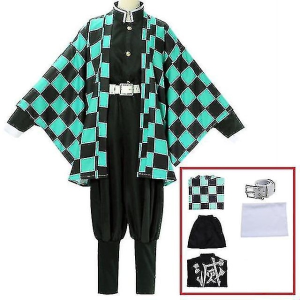 Demon Slayer Kimetsu No Yaiba Tanjirou Kamado Cosplay Kostym Kimono Jul Anime Uniform Set för vuxna barn 5 piece set 100