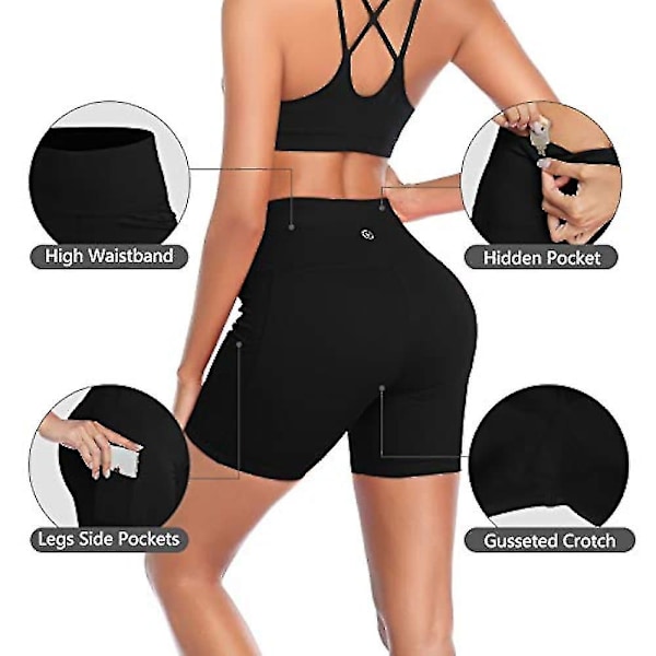 Kvinnors yogashorts 3\" med fickor, hög midja, magkontroll, icke genomskinliga träningsshorts för löpning och sport Gray 4XL