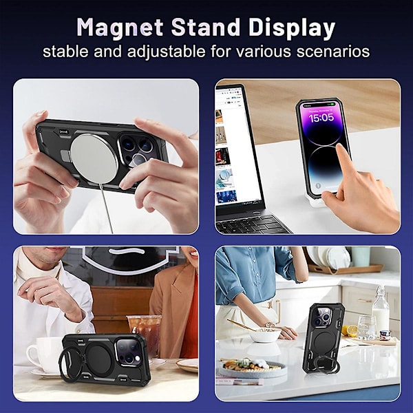 Magsafe- case kompatibelt med Iphone 15 Pro Max, kraftigt stötsäkert case av militärklass med ringstöd Purple For iPhone 15 Pro Max