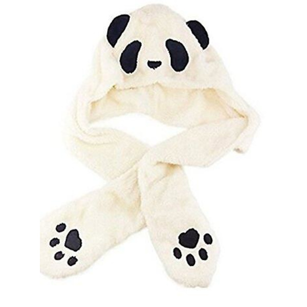 Kvinnor Flickor Söt Panda djur Vinterhattar 3 i 1 varm plysch luvtröja Cap Tasshandskar Vante Scarf Set