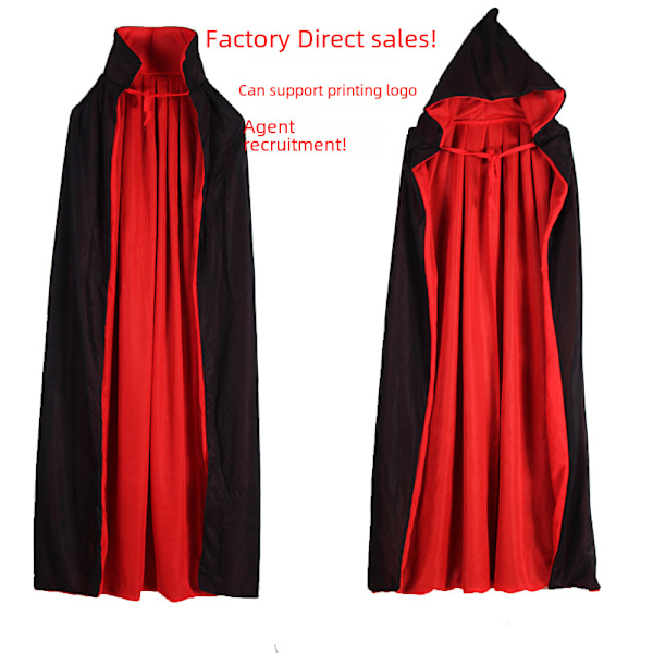 Halloween svart röd kappa barn dubbelsidig cosplay svart död vampyr kappa fest vuxen Double Collar Cape 120CM