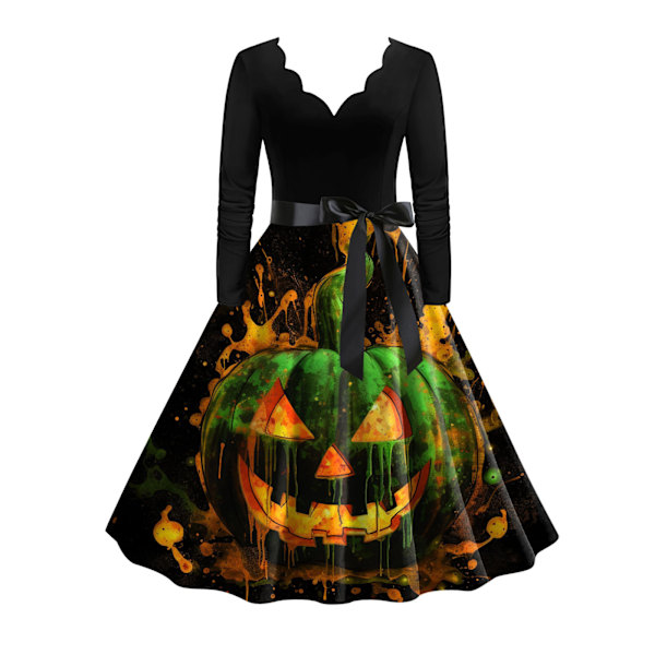 L gränsöverskridande handel Halloween damkläder tillverkare nya brinnande blomma V-ringning långärmad färg svart stavning tryck stor pendel 2 S