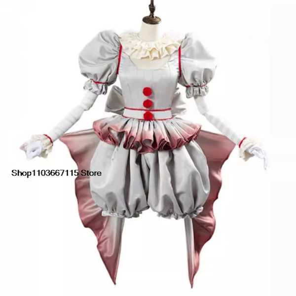 Film Clown Pennywise Cosplay Kostym Halloween Flickor Outfit Skräck Lolita Klä Upp Kvinnor Fantasy Klänning Karneval Fest Komplett Set M jacket