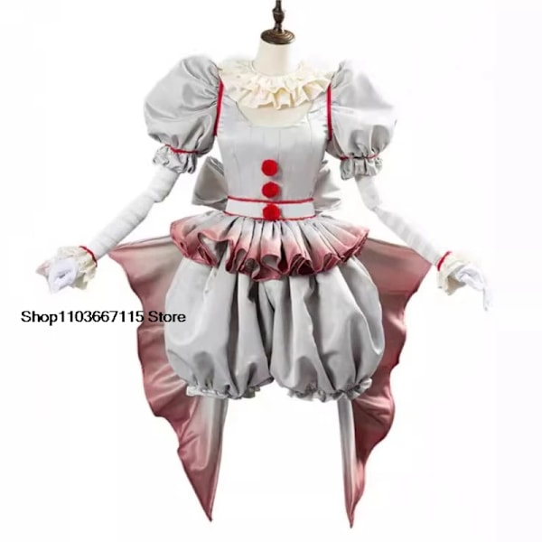 Film Clown Pennywise Cosplay Kostym Halloween Flickor Outfit Skräck Lolita Klä Upp Kvinnor Fantasy Klänning Karneval Fest Komplett Set S jacket