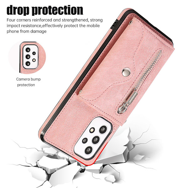 Phone case för Samsung Galaxy A32 5g / M32 5g Pu-läder+tpu-skal med Rfid-blockerande kortväska och stöd Rose Gold