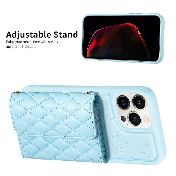 Bf23-stil för Iphone 13 Pro Max korthållare Läder+tpu case Kickstand Cover Blue
