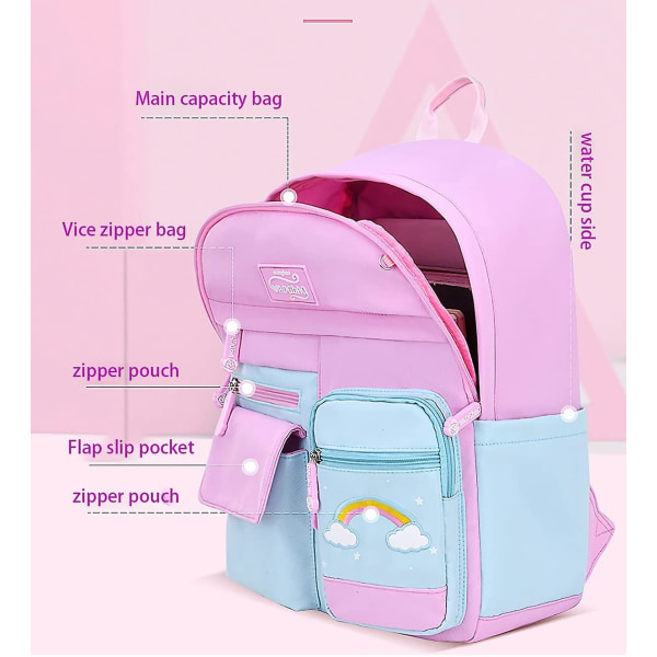 Ryggsäck för flickor Barn Skolväska Barn Bokväska Dam Casual Dagsäck för resor med flaska sidofickor Star Pink Large
