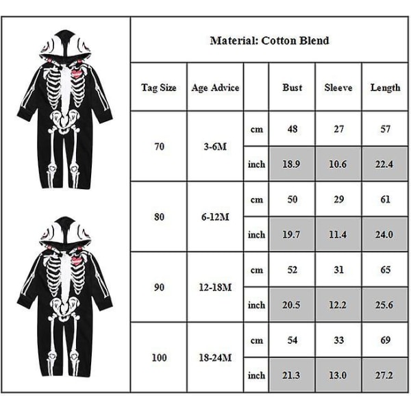 3-24 månader Baby Toddler Skeleton Romper Halloween Party Cosplay Dräkt Jumpsuit Presenter 12-18 Months