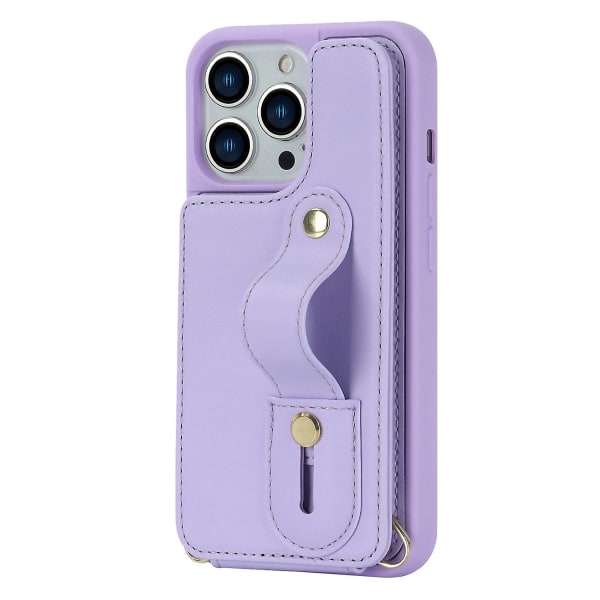 Korthållare Cover till Iphone 13 Pro , Armband Kickstand Läder+tpu Phone case Purple