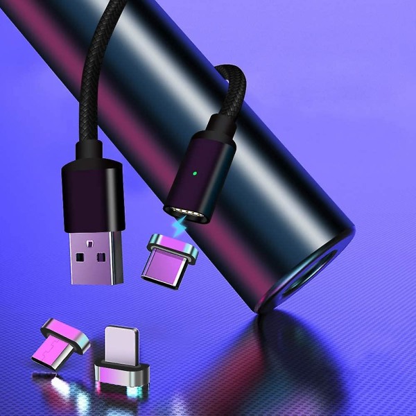 Magnetisk USB C-laddningskabel [3-pack 1,5 m] Magnettyp C-datakabel 2.1a Höghastighetskabel av typ C-kabel Snabbladdningskabel för Samsung S9+ S9 S8+ Black