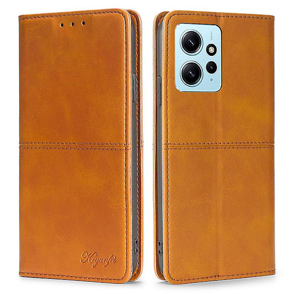 För Xiaomi Redmi Note 12 4g Korthållare Cover Kohud Texture Pu Läderställ Phone case Shell Light Brown