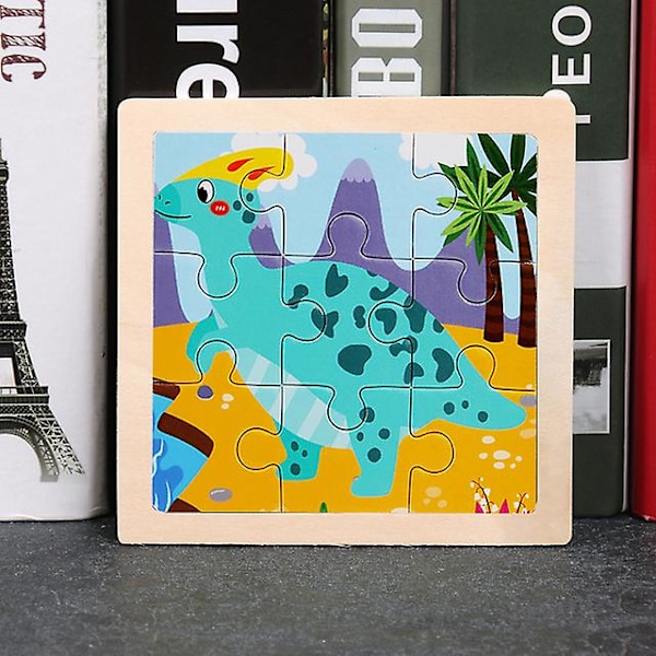 11x11cm Träpussel för barn Tecknad Djurtrafik Tangram Träpusselleksaker Pedagogiska sticksågsleksaker för barn Presenter C Lophosaurus