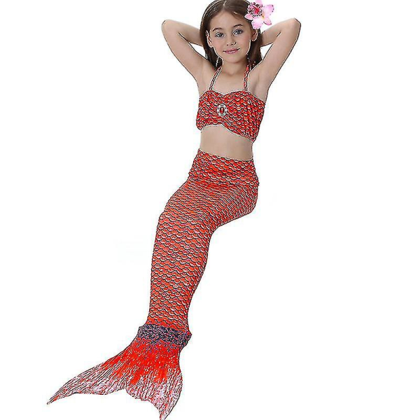 Barn Flickor Mermaid Tail Bikini Set Badkläder Baddräkt Simdräkt F Red 10-11 Years