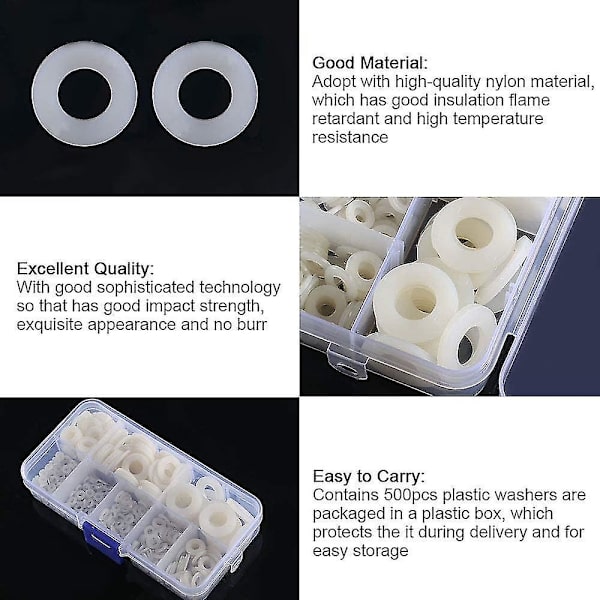 500 st Vit Nylon Plast Platta Brickor Nylon Olika Isolerade Runda Plast Brickor För Bil VVS Marine Maskiner null none