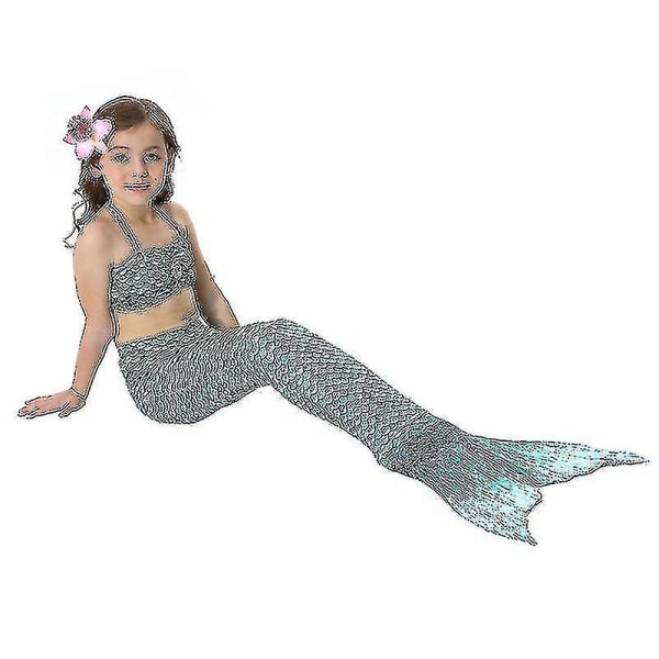 Barn Flickor Mermaid Tail Bikini Set Badkläder Baddräkt Simdräkt Hög kvalitet Dark Green 140