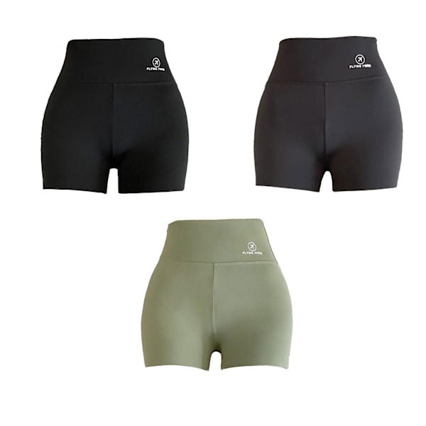 Kvinnors Biker Shorts med fickor hög midja yoga byxor Grön M