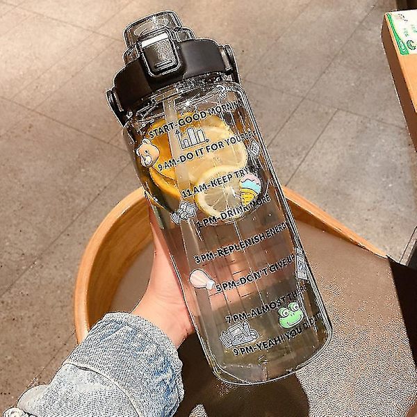 2l stor kapacitet vattenflaska halmkopp Plast vattenkopp tidsskala (färg B-transparent svart) null none