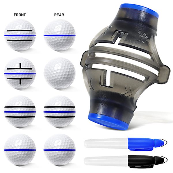 Sinknap 1 set golflinjemarkör Blå/svart låda 360-graders ritklämma Professionell linjeritning Tredelad set golfbollsuppriktning Putt