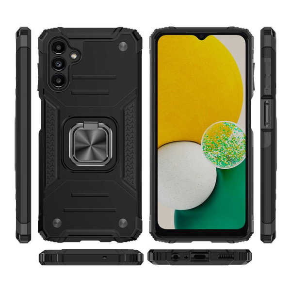 TASHHAR Samsung Galaxy A04S case/A13 5G case med sekretessskärm och linsskydd Magnetisk ring Stativ Militärklass dubbellager Dura black