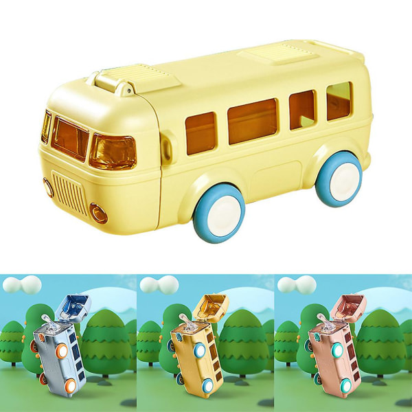 Bilhalm Vattenkopp Bärbar Avtagbar Söt Cartoon Bus Läcksäker vattenflaska med axelrem Yellow