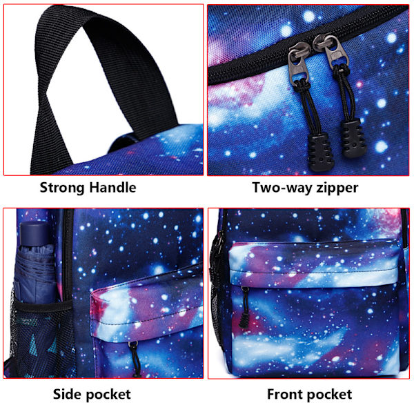 Starry Sky Ryggsäck USB Laddning Student Campus Skolväska