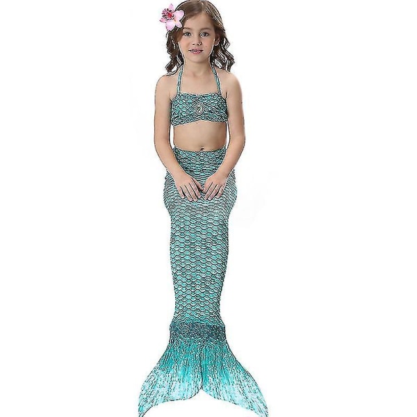 Barn Flickor Mermaid Tail Bikini Set Badkläder Baddräkt Simdräkt F Dark Green 6-7 Years