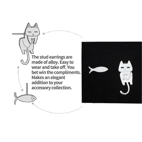 1 par kvinnor Stud örhängen asymmetrisk öron dekoration Söt katt fisk iögonfallande